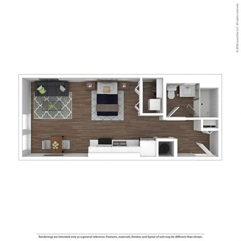 Floor plan for studio, 1 bath, 490 sqft
